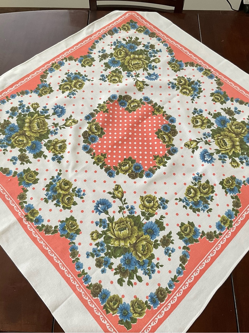 Floral Coral and Blue Tablecloth - Home Dining